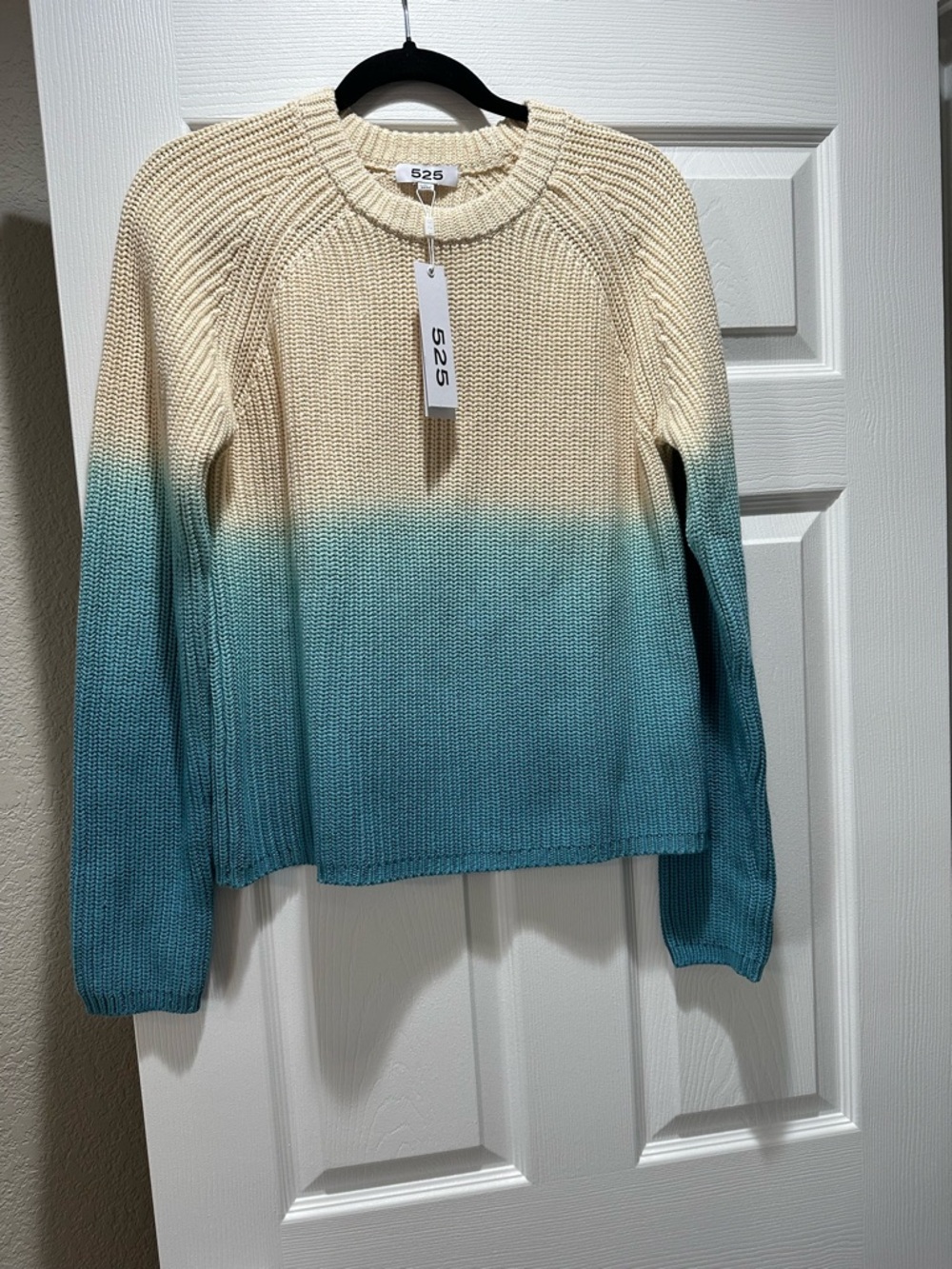NWT 525 America Cream to Teal Ombre Crewneck Sweater